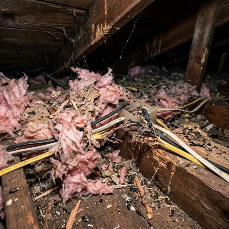 Contaminated ceiling insulation being assessed in a Taylors Lakes roof space