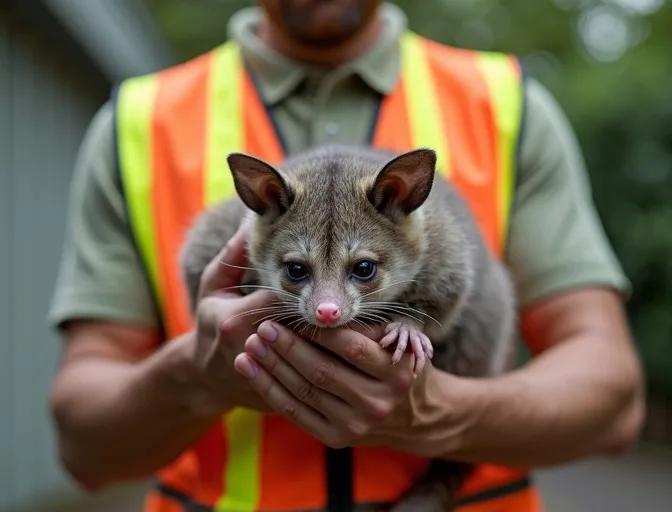 Animal handler safely recovering a deceased possum in Taylors Lakes